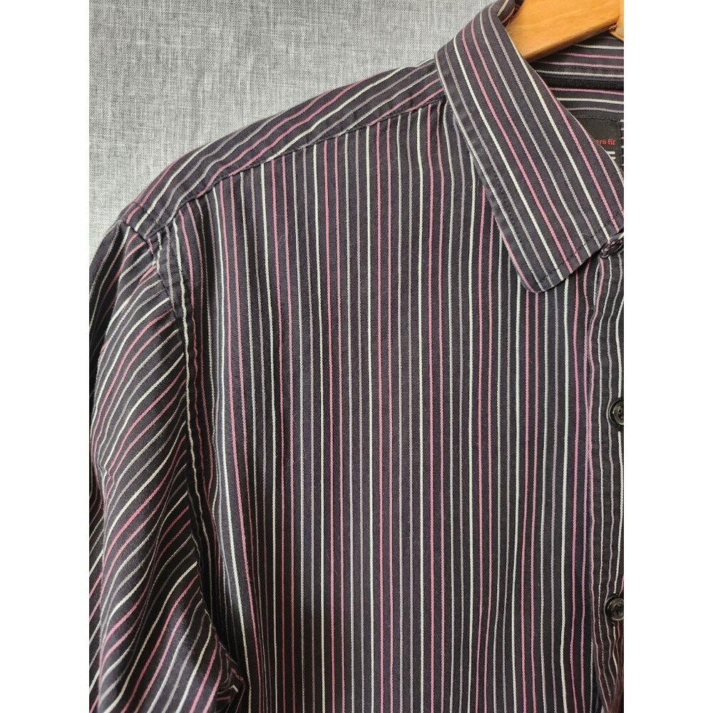 J. Ferrar Large Button Up Black Pink Gray Striped Long Sleeve Shirt  16 - 16 ½